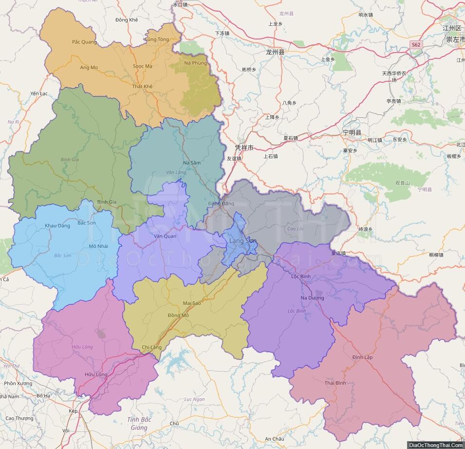 Bản đồ hành chính tỉnh Lạng Sơn không kèm nhãn
