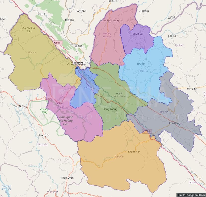 Bản đồ hành chính tỉnh Lào Cai không kèm nhãn