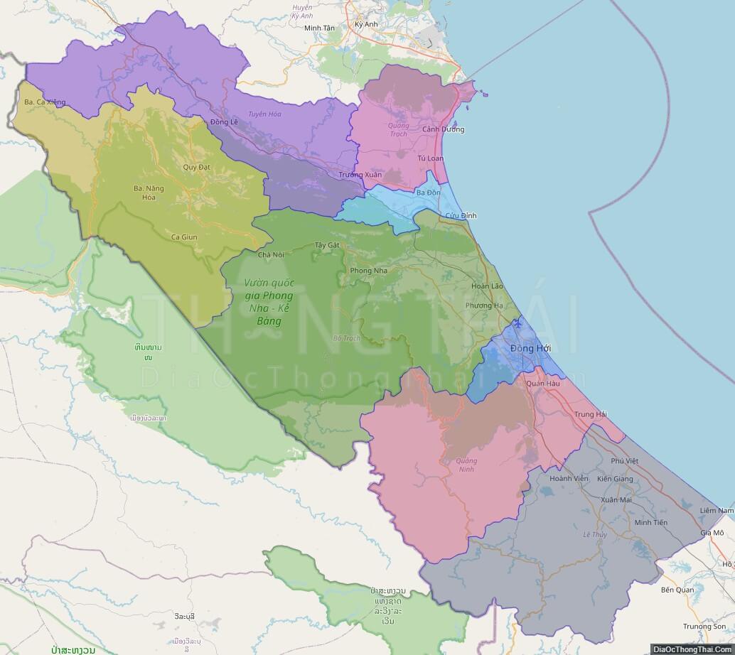 Bản đồ hành chính tỉnh Quảng Bình không kèm nhãn
