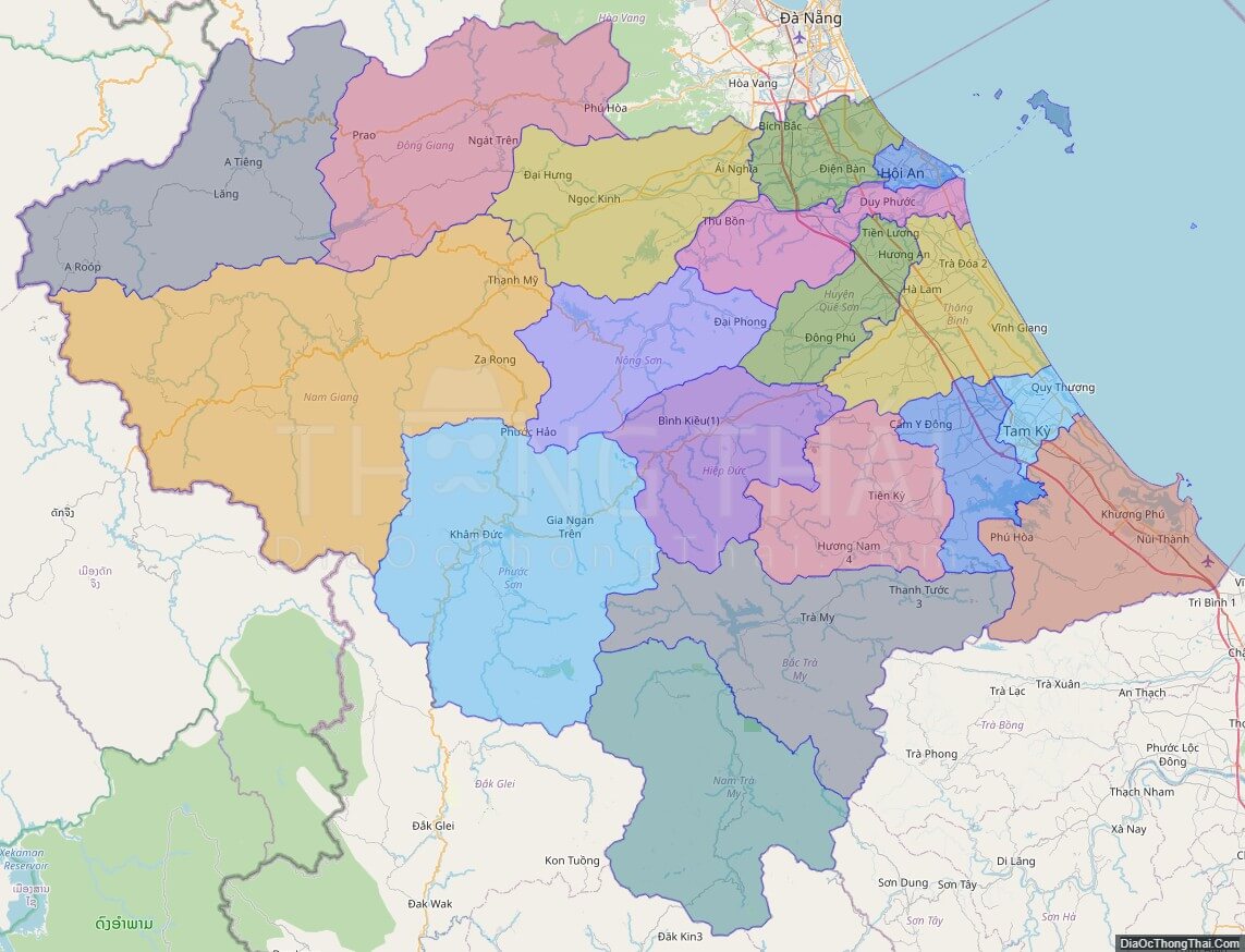 Bản đồ hành chính tỉnh Quảng Nam không kèm nhãn