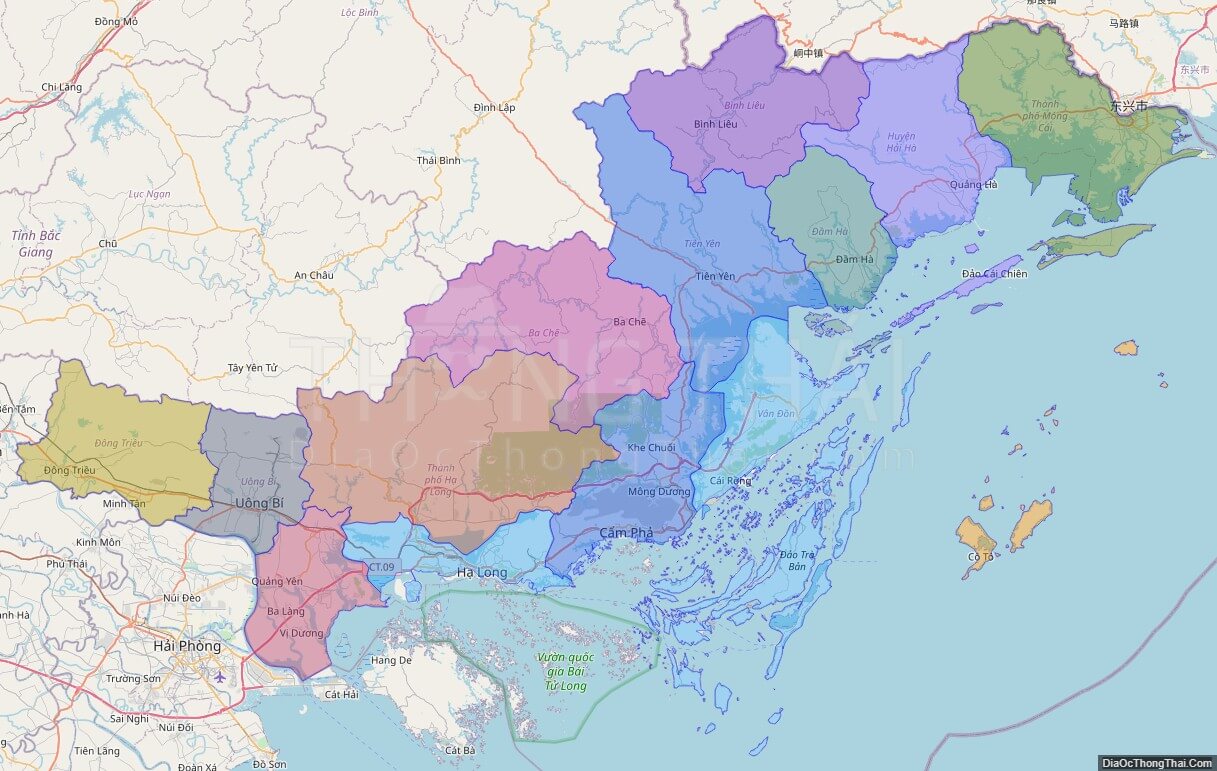 Bản đồ hành chính tỉnh Quảng Ninh không kèm nhãn