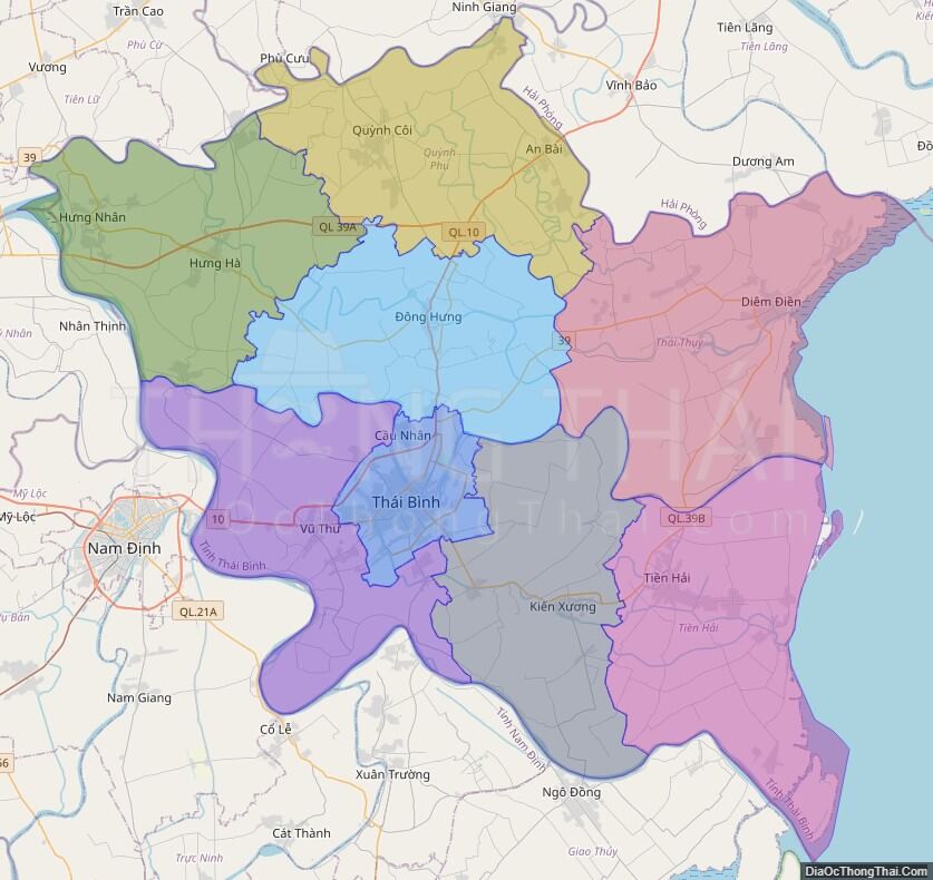 Bản đồ hành chính tỉnh Thái Bình không kèm nhãn