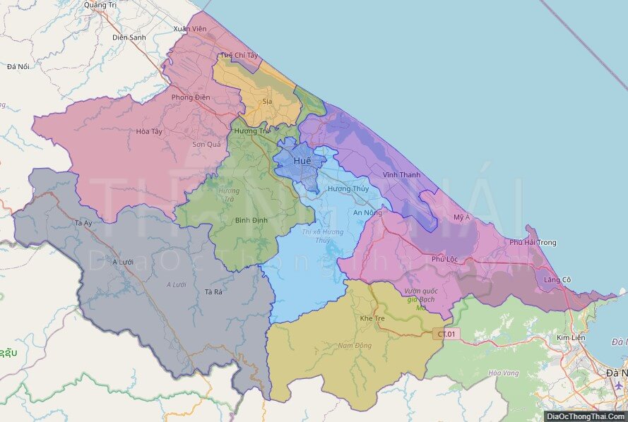 Bản đồ hành chính tỉnh Thừa Thiên - Huế không kèm nhãn