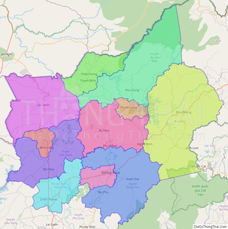 Bản đồ hành chính tỉnh Bình Phước không kèm nhãn