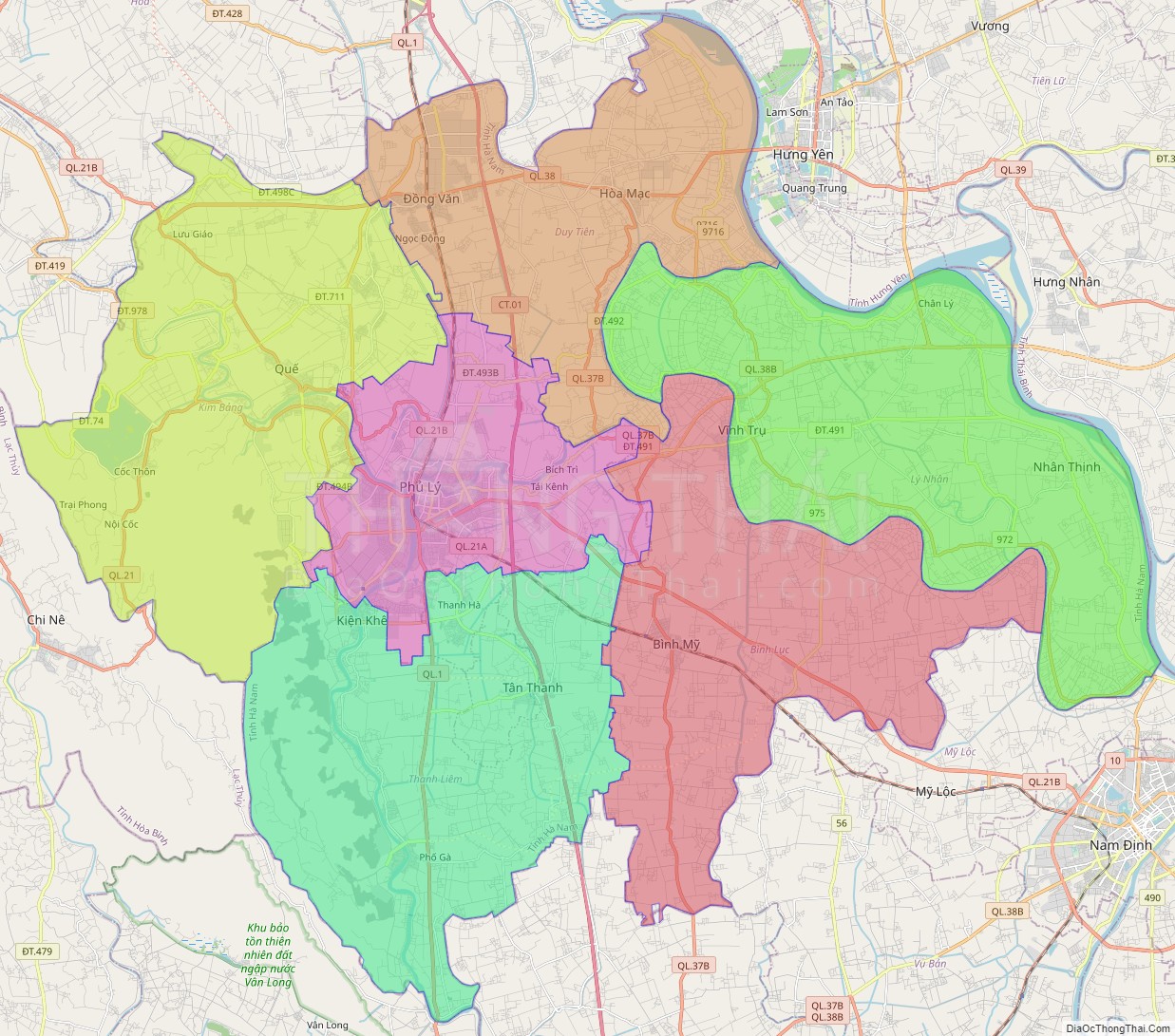 Bản đồ hành chính tỉnh Hà Nam không kèm nhãn