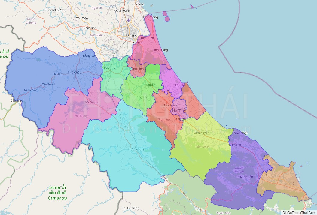 Bản đồ hành chính tỉnh Hà Tĩnh không kèm nhãn