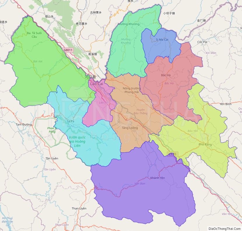 Bản đồ hành chính tỉnh Lào Cai không kèm nhãn