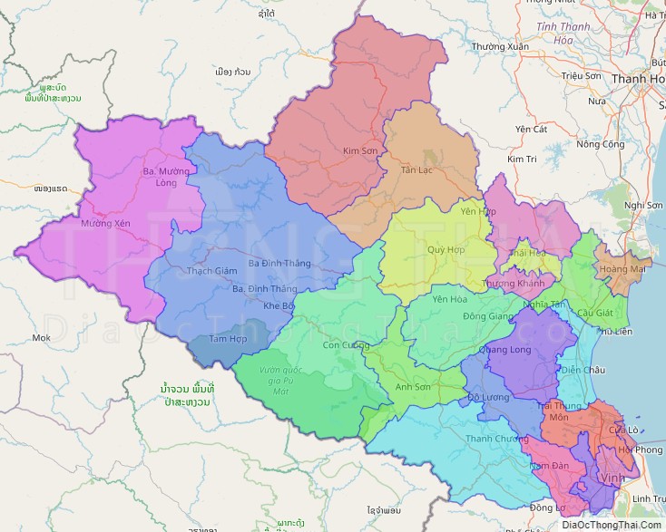 Bản đồ hành chính tỉnh Nghệ An không kèm nhãn