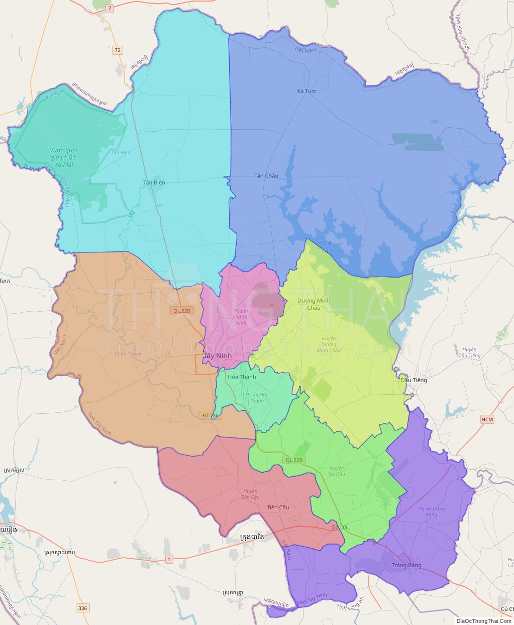 Bản đồ hành chính tỉnh tỉnh Tây Ninh không kèm nhãn