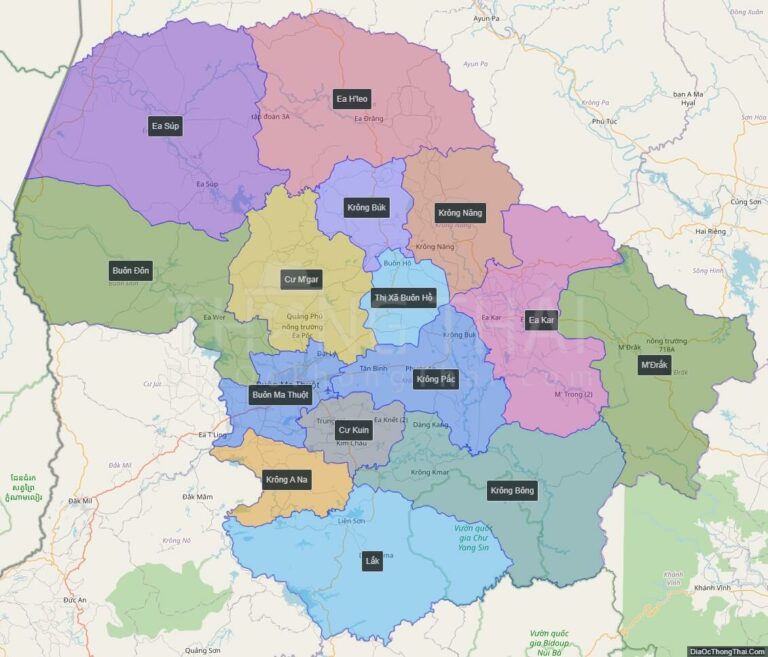 High-resolution political map of Dak Lak