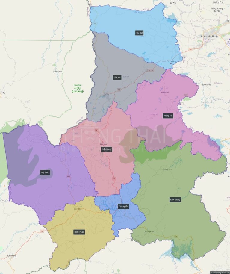 High-resolution political map of Dak Nong