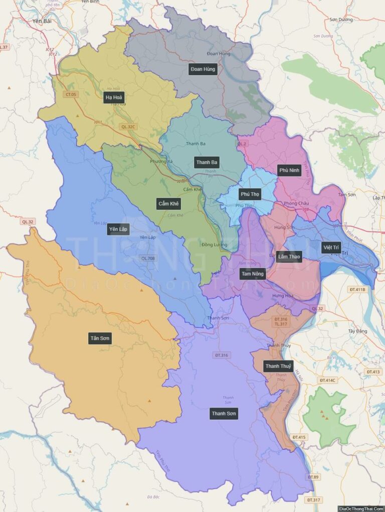 High-resolution political map of Phu Tho