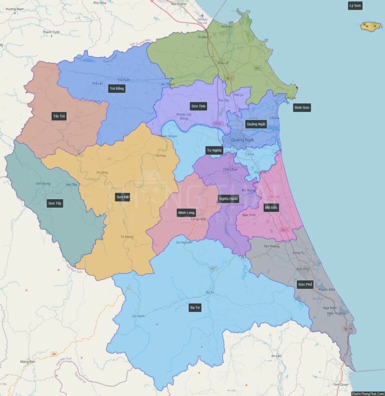 High-resolution political map of Quang Ngai