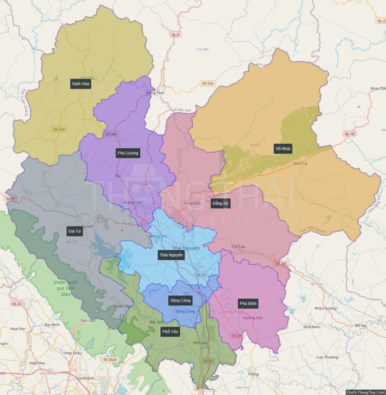 High-resolution political map of Thai Nguyen