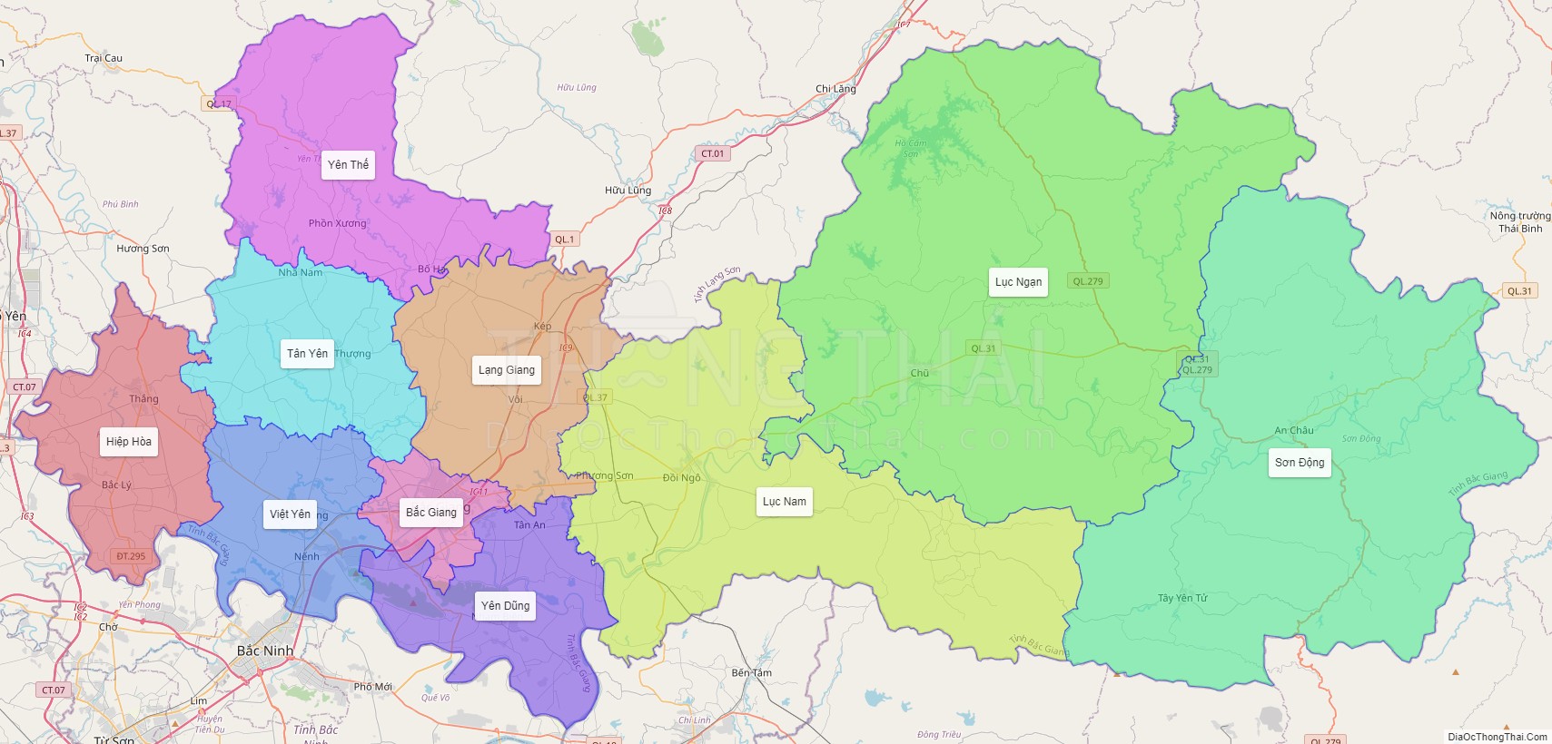 Bản đồ hành chính tỉnh Bắc Giang