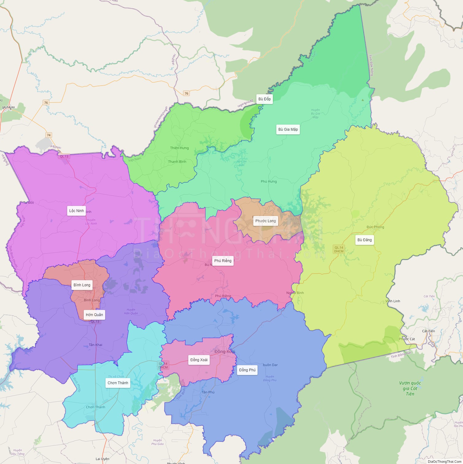 Bản đồ hành chính tỉnh Bình Phước