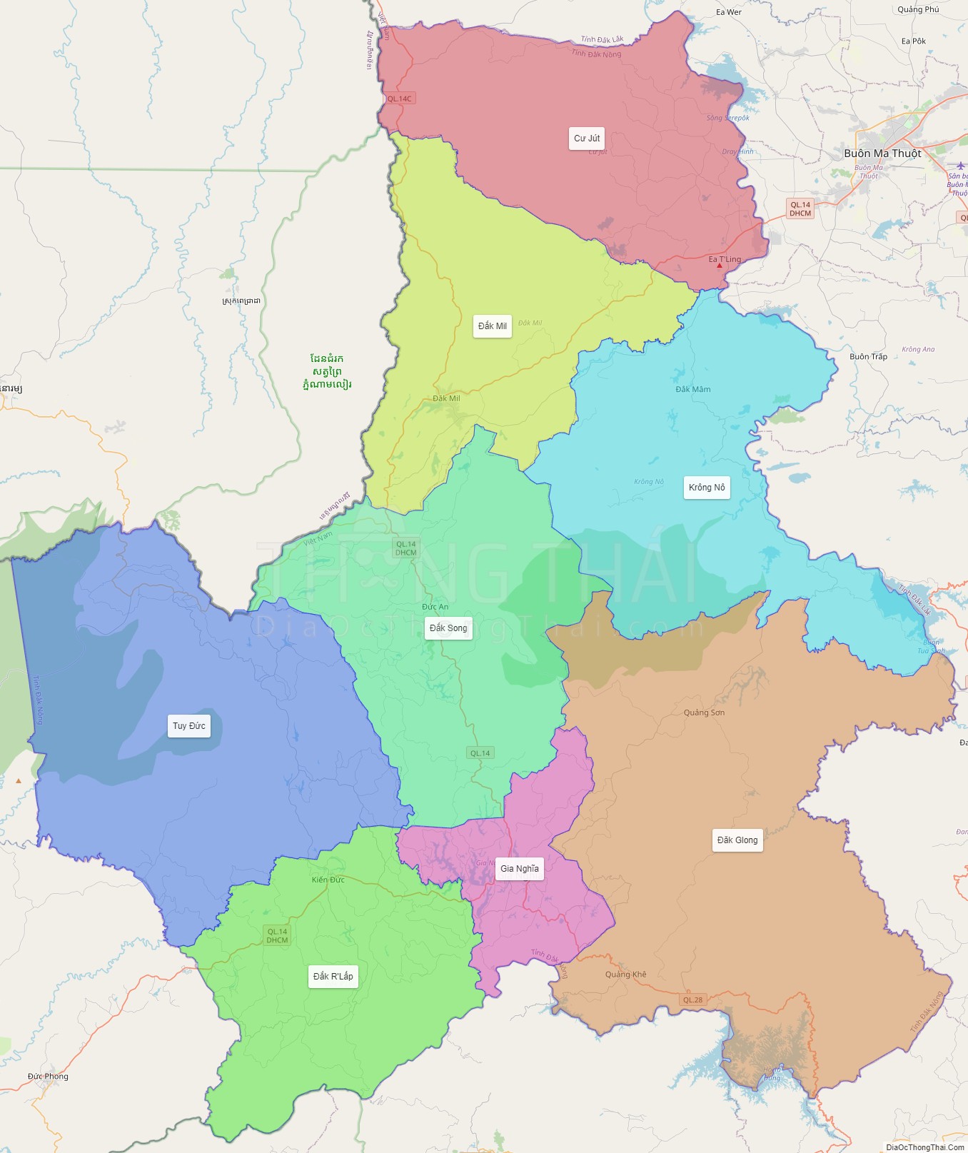 Bản đồ hành chính tỉnh Đắk Nông