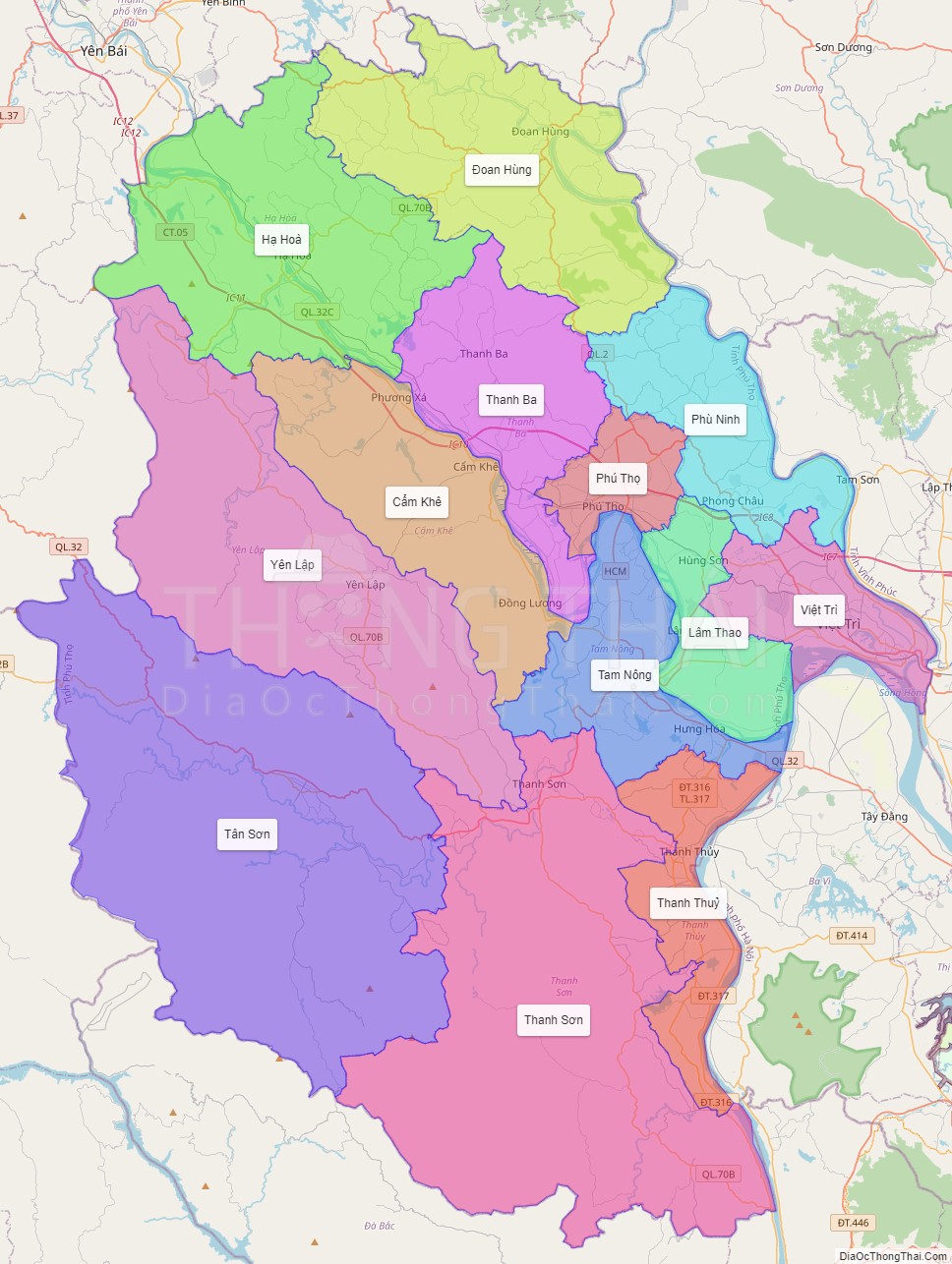 Bản đồ hành chính tỉnh Phú Thọ