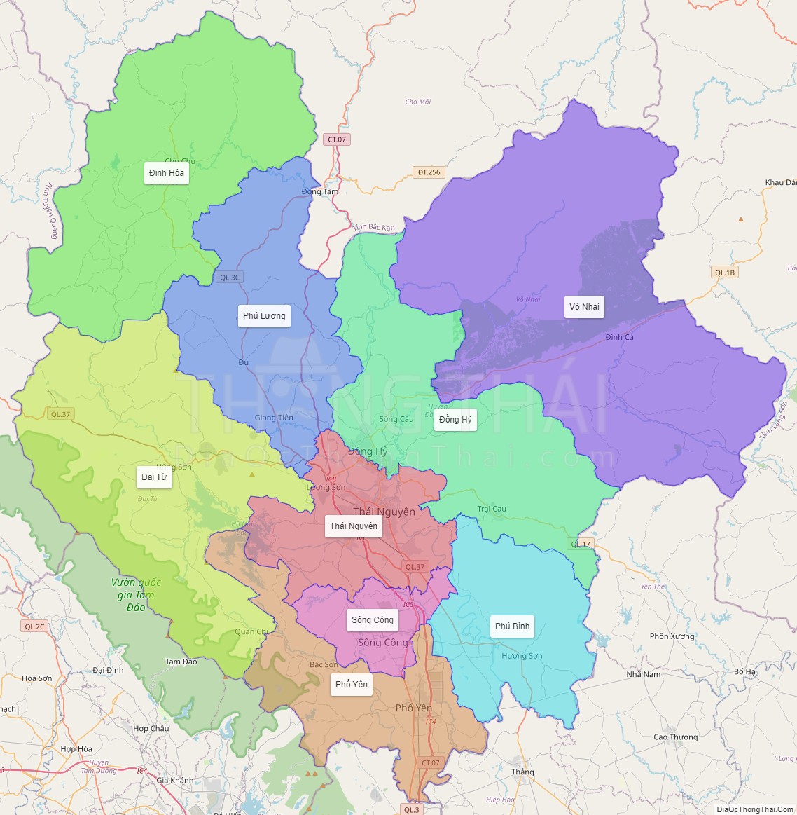 Các huyện thị thuộc Thái Nguyên