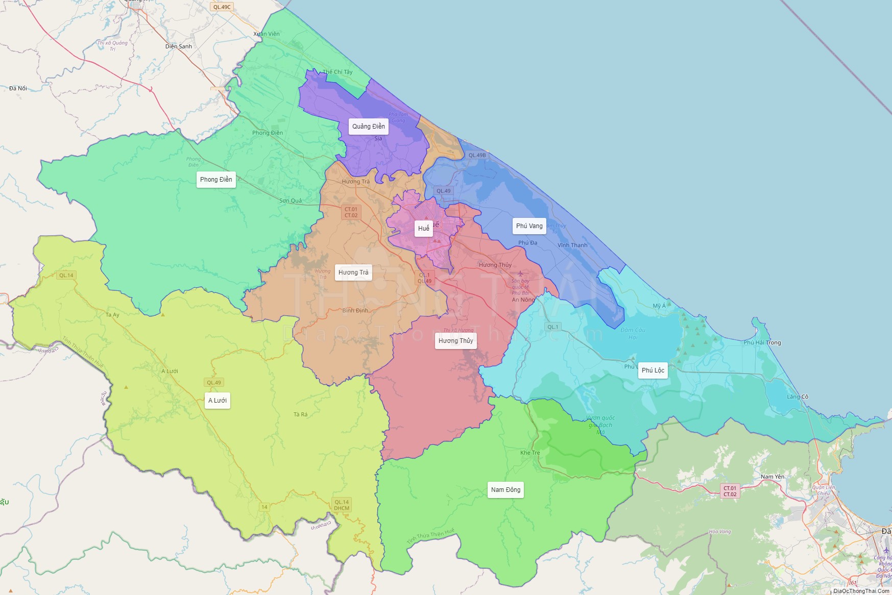 Bản đồ hành chính tỉnh Thừa Thiên - Huế