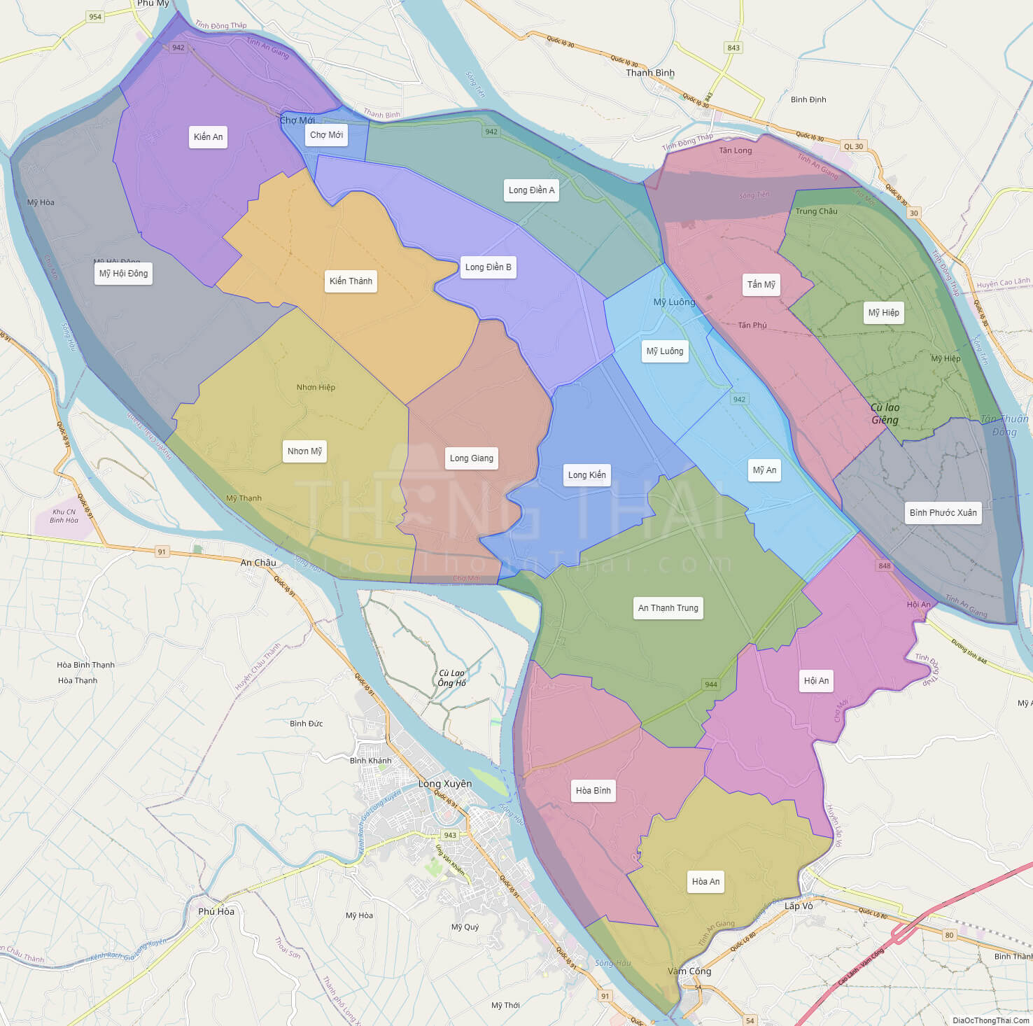 Chi tiết bản đồ hành chính huyện chợ mới tỉnh an giang đầy đủ nhất
