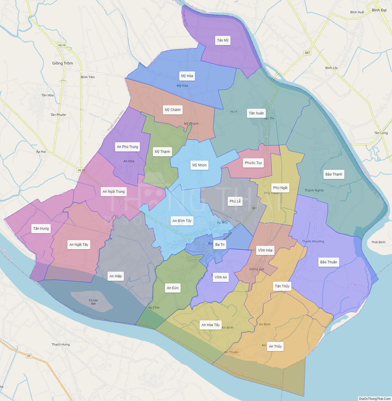 bản đồ hành chính huyện ba tri tỉnh bến tre