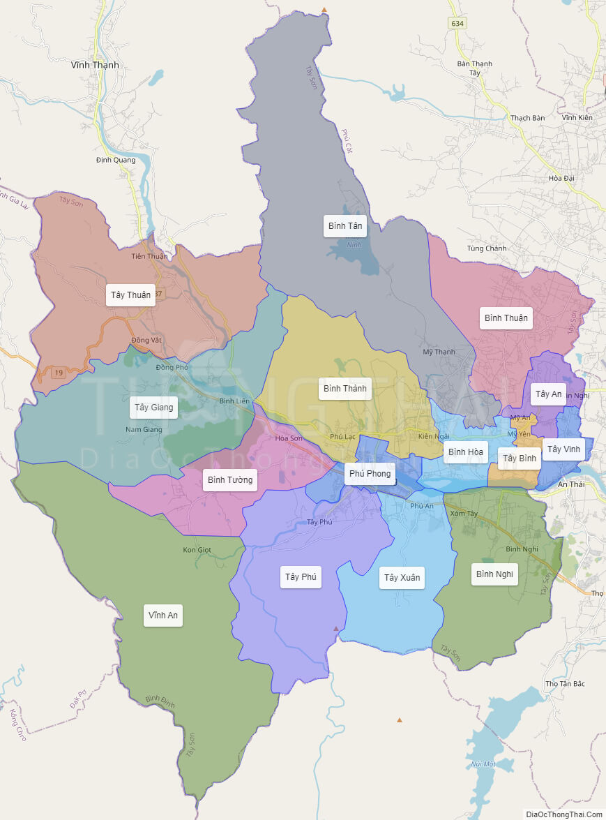 Bản đồ huyện Tây Sơn tỉnh Bình Định có những địa danh và địa chỉ nào?