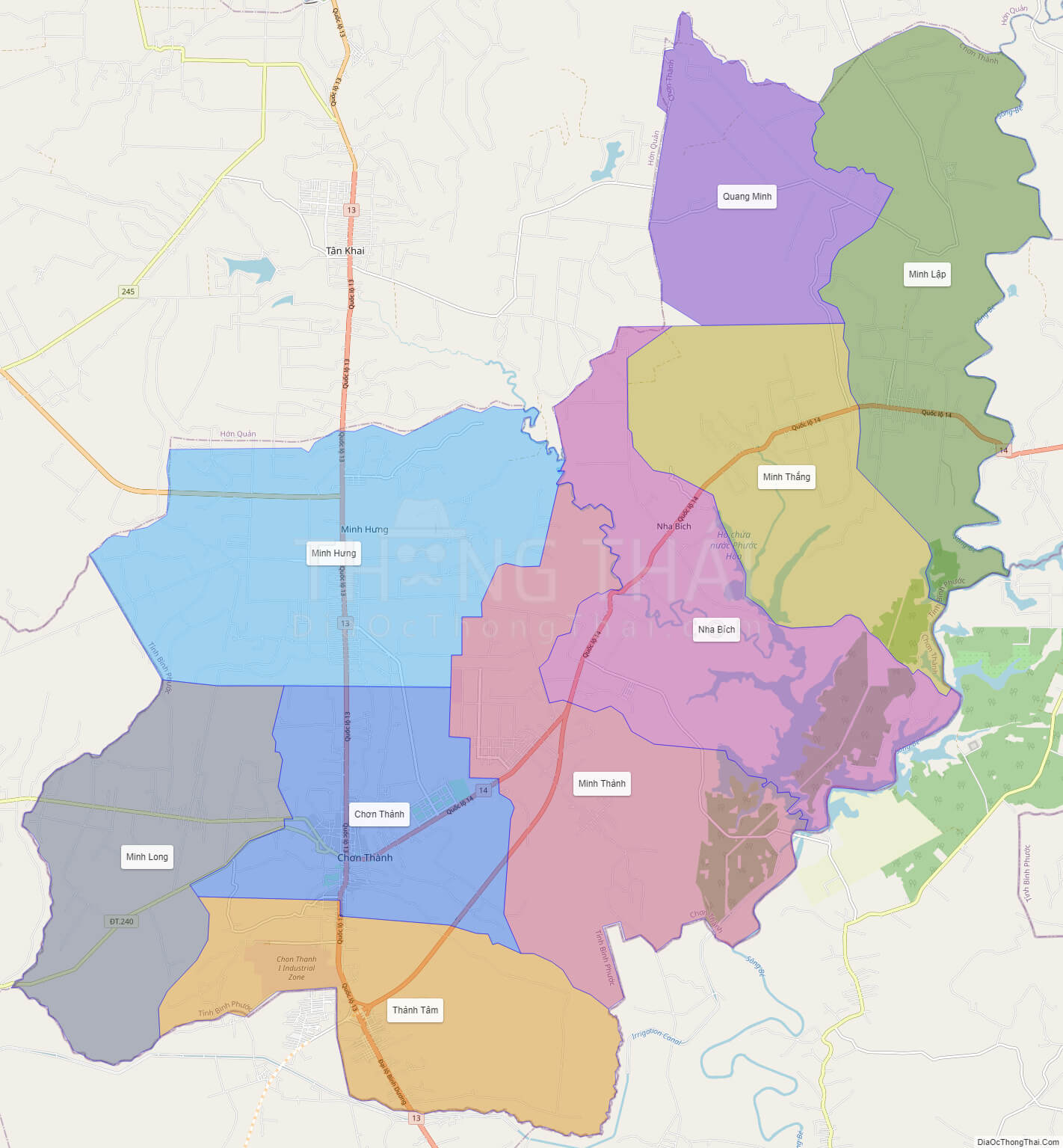 bản đồ huyện Chơn Thành tỉnh Bình Phước