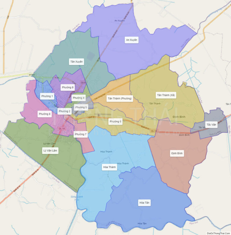 High-resolution political map of Ca Mau