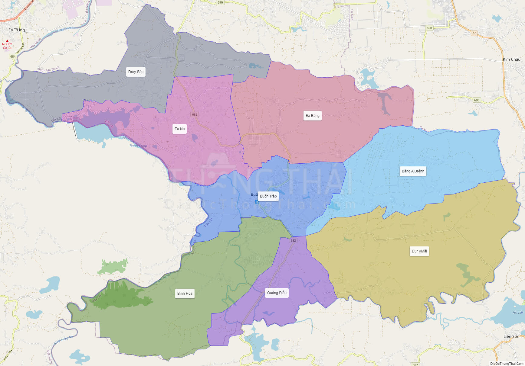 Bản đồ huyện Krông A Na - Đắk Lắk - Địa Ốc Thông Thái