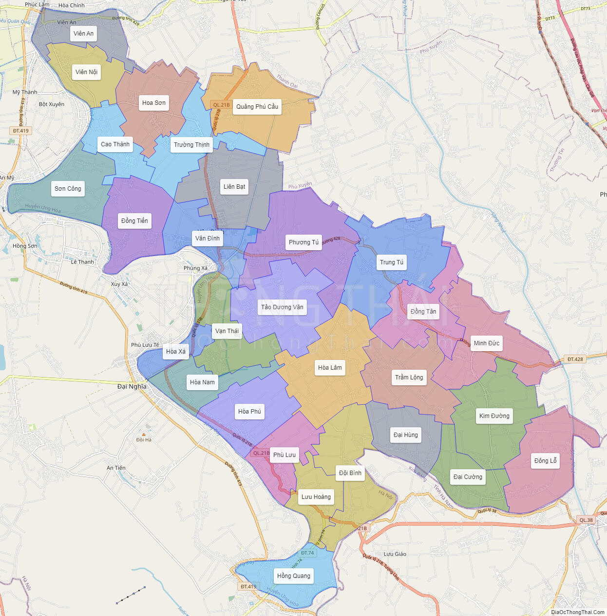 Những bản đồ các xã huyện ứng hòa hà nội hiển thị chi tiết về địa lý và hành chính