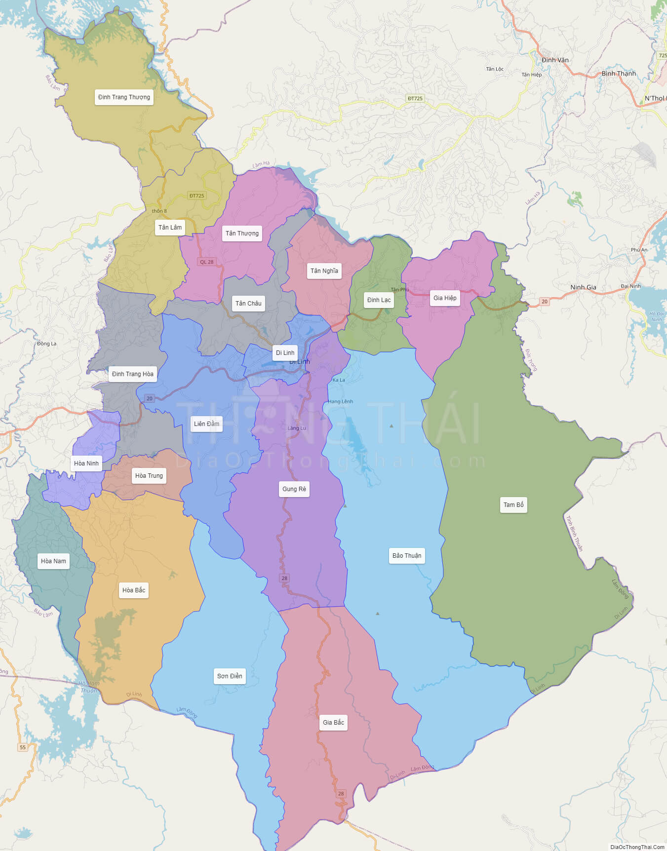 bản đồ hành chính huyện di linh lâm đồng