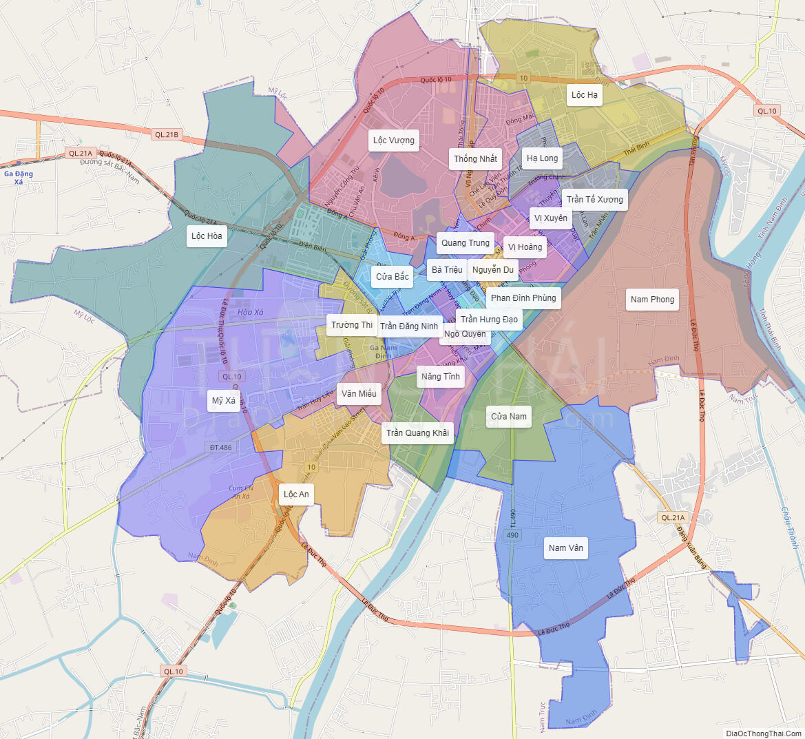 Bản đồ hành chính TP Nam Định: TP Nam Định hiện đang là trung tâm kinh tế của tỉnh, với nhiều cơ hội cho một cuộc sống tốt đẹp hơn. Bạn có thể xem qua bản đồ hành chính TP Nam Định để tìm hiểu về các khu đô thị, chi tiết cơ sở hạ tầng và những điểm đến giải trí thú vị trong thành phố này.