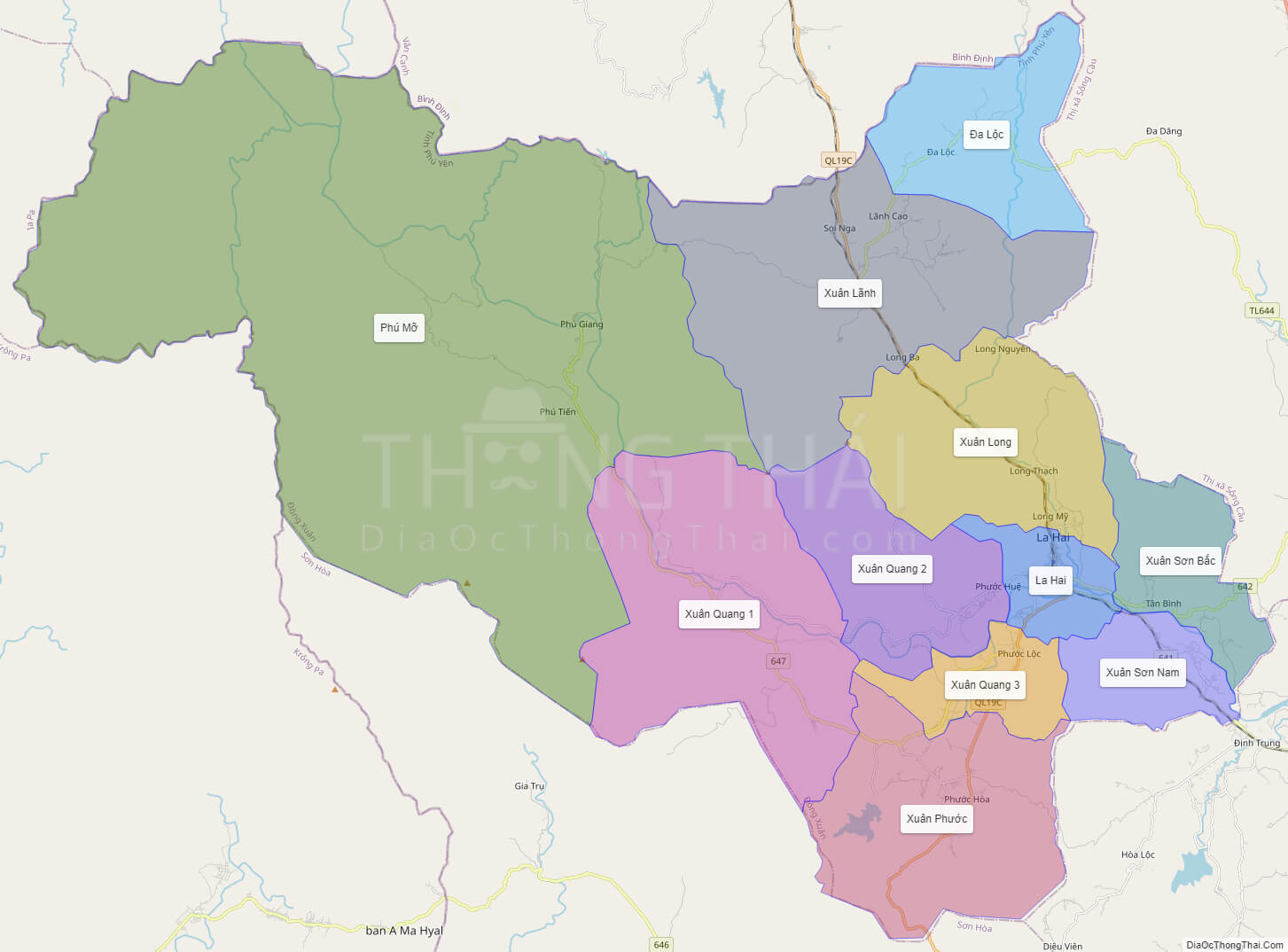 Bản đồ huyện Đồng Xuân - Phú Yên - Địa Ốc Thông Thái