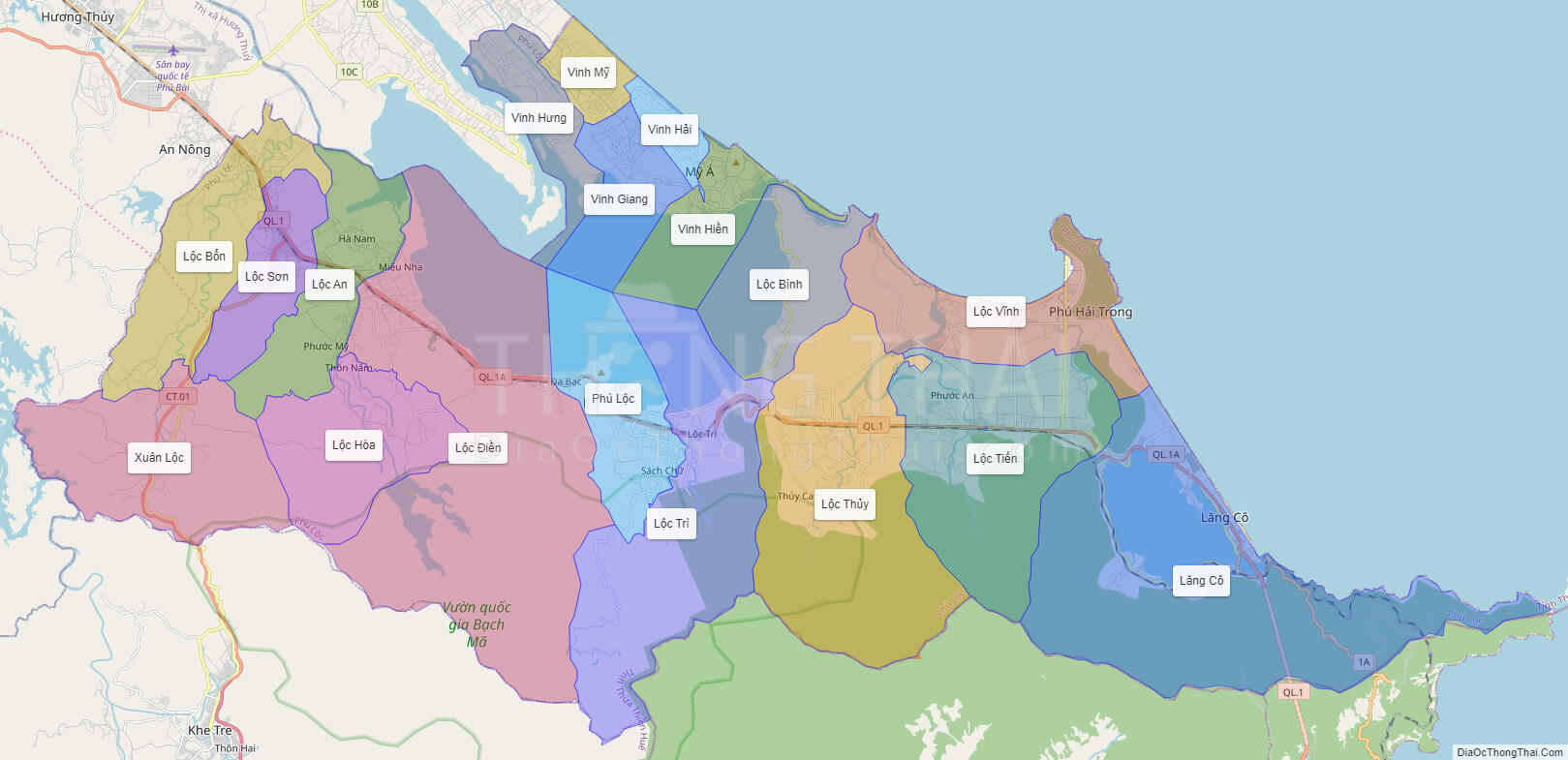 Bản đồ huyện Phú Lộc - Thừa Thiên Huế - Địa Ốc Thông Thái