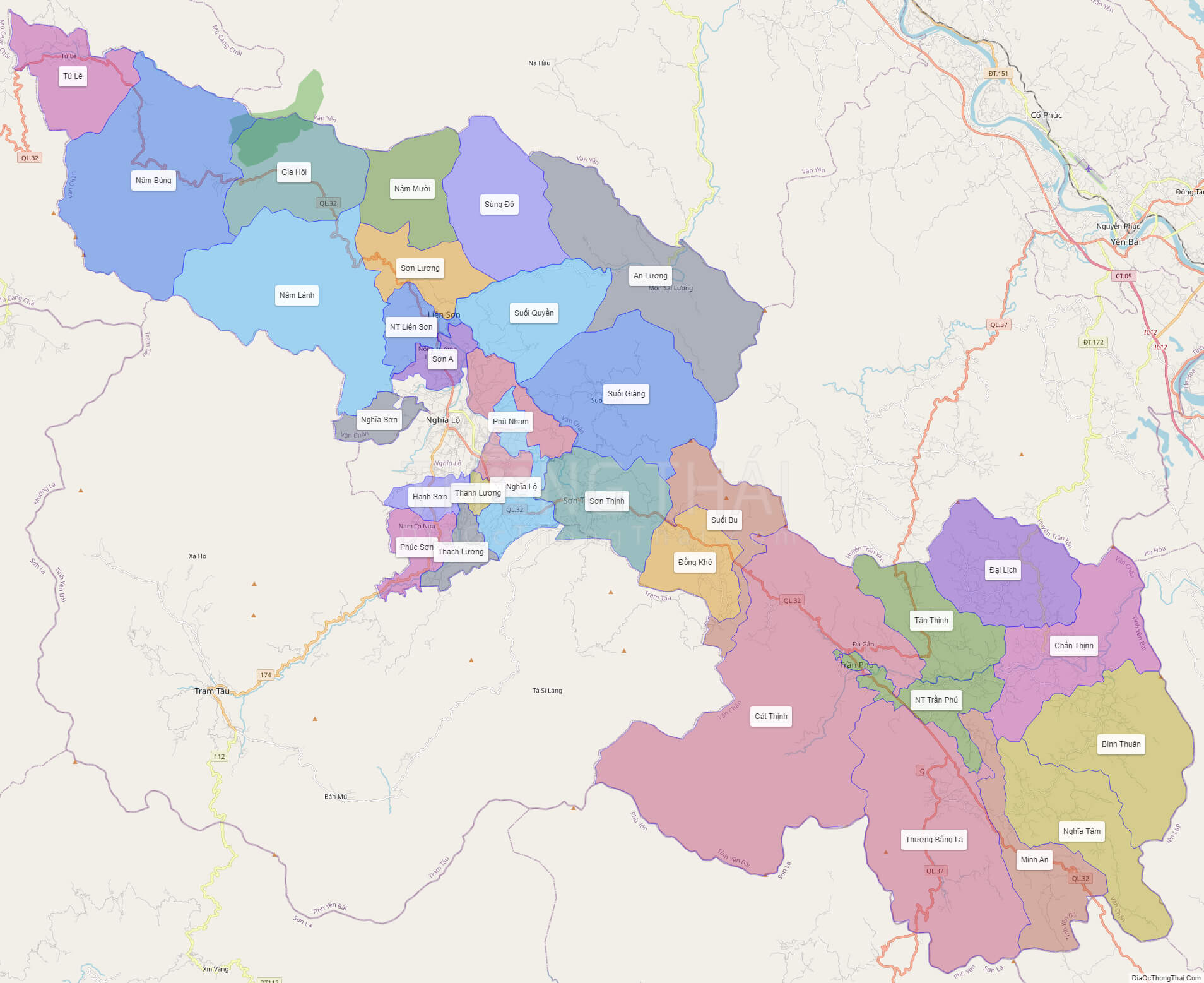 Thông tin bản đồ hành chính huyện Văn Chấn tỉnh Yên Bái Nhận dạng rõ ràng và chi tiết