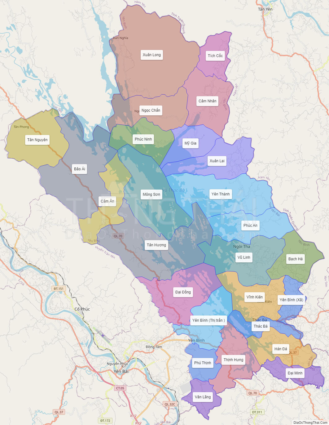 Bảng bản đồ hành chính huyện yên bình tỉnh yên bái Chi tiết và đầy đủ
