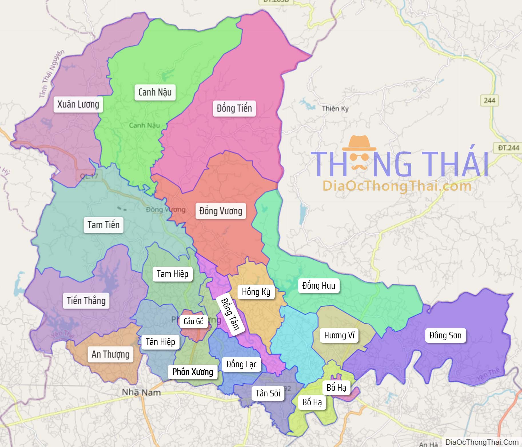 Bản đồ huyện Yên Thế.