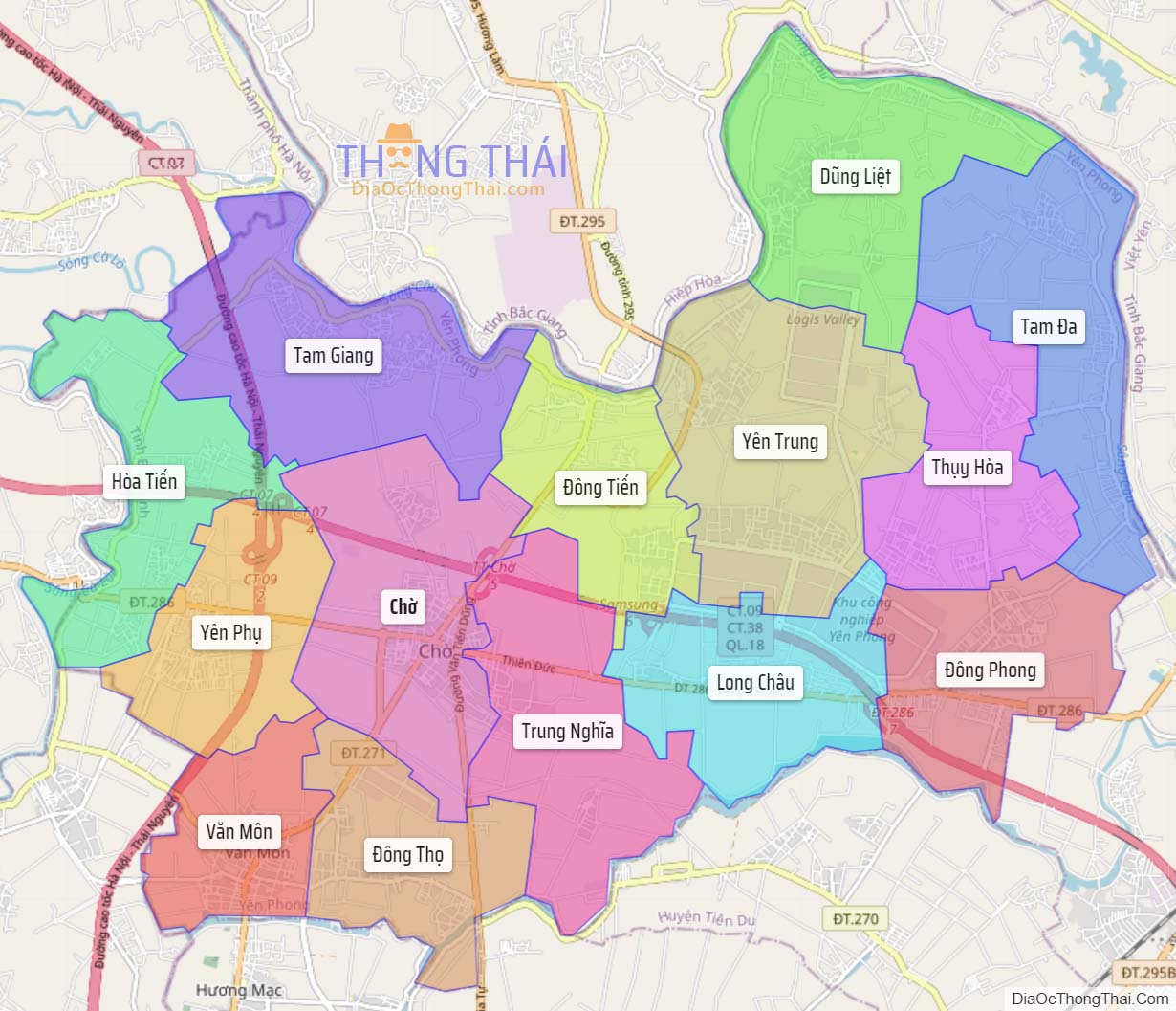 Bản đồ huyện Yên Phong.