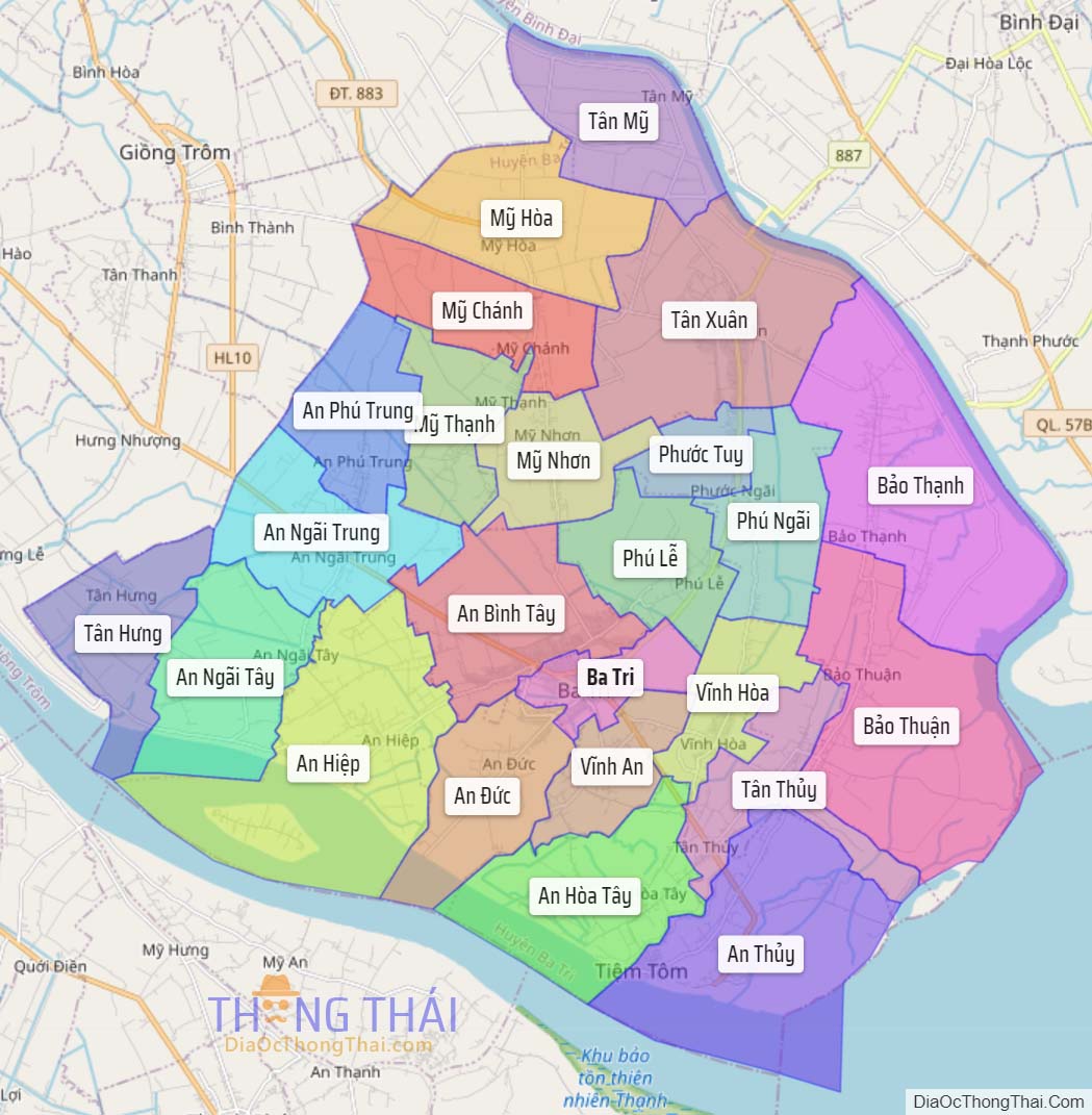 Bản đồ huyện Ba Tri.