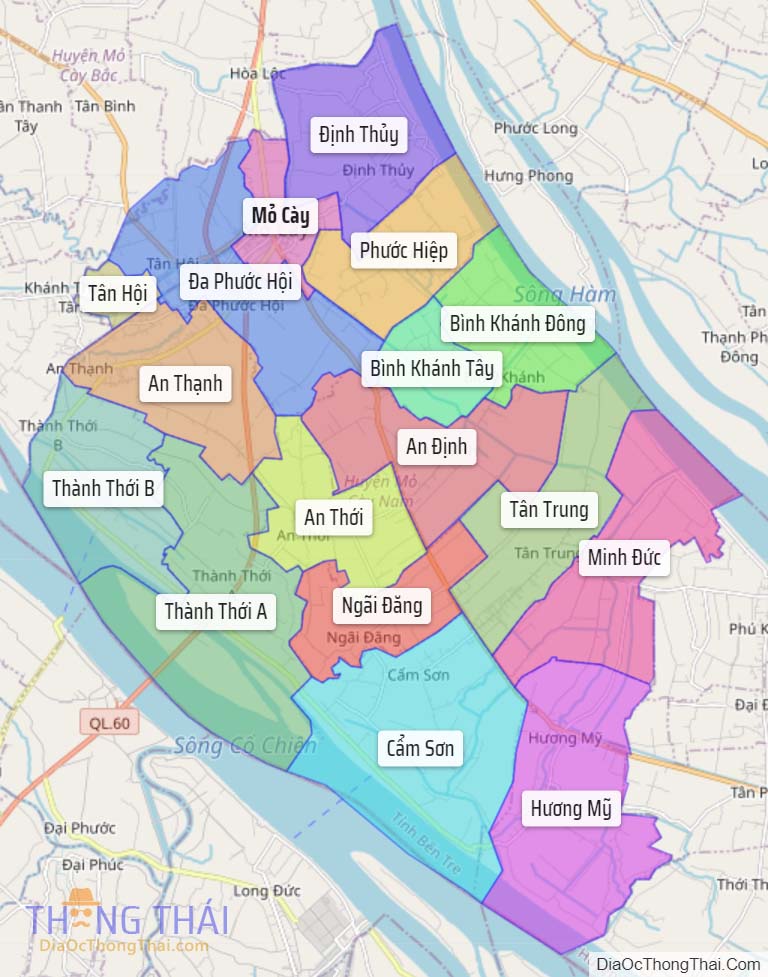 Bản đồ huyện Mỏ Cày Nam