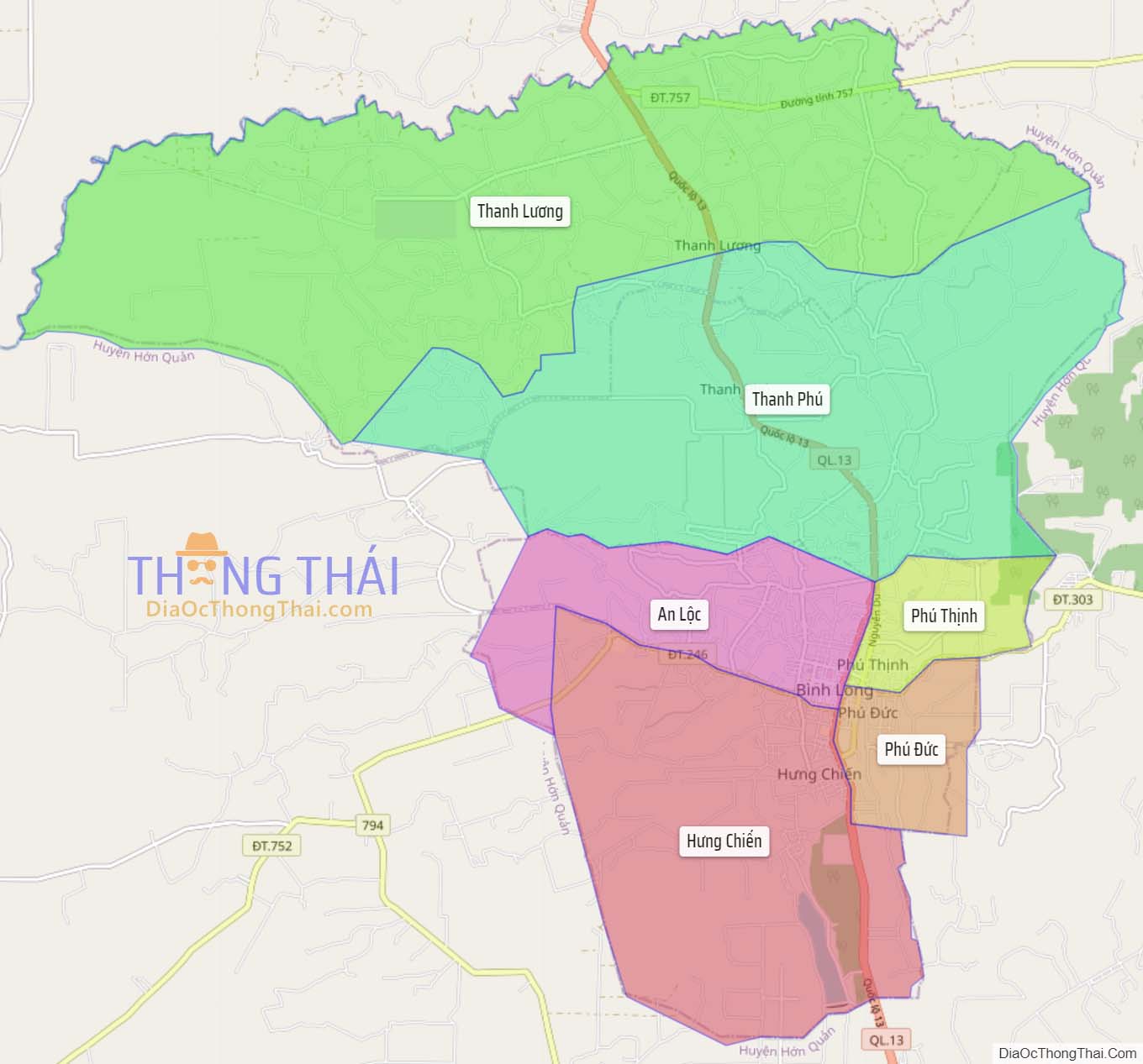 Bản đồ thị xã Bình Long.