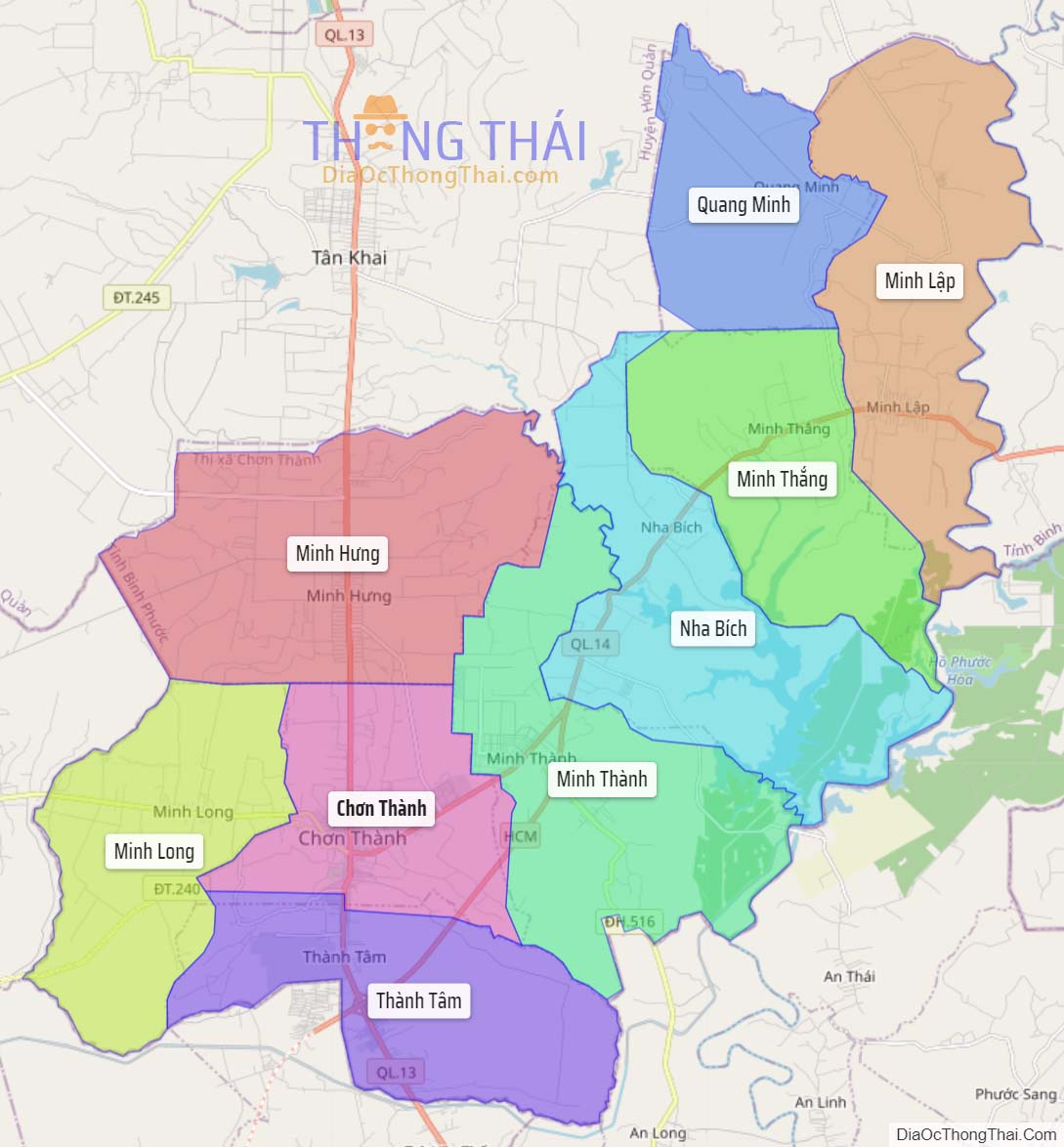 Bản đồ huyện Chơn Thành.