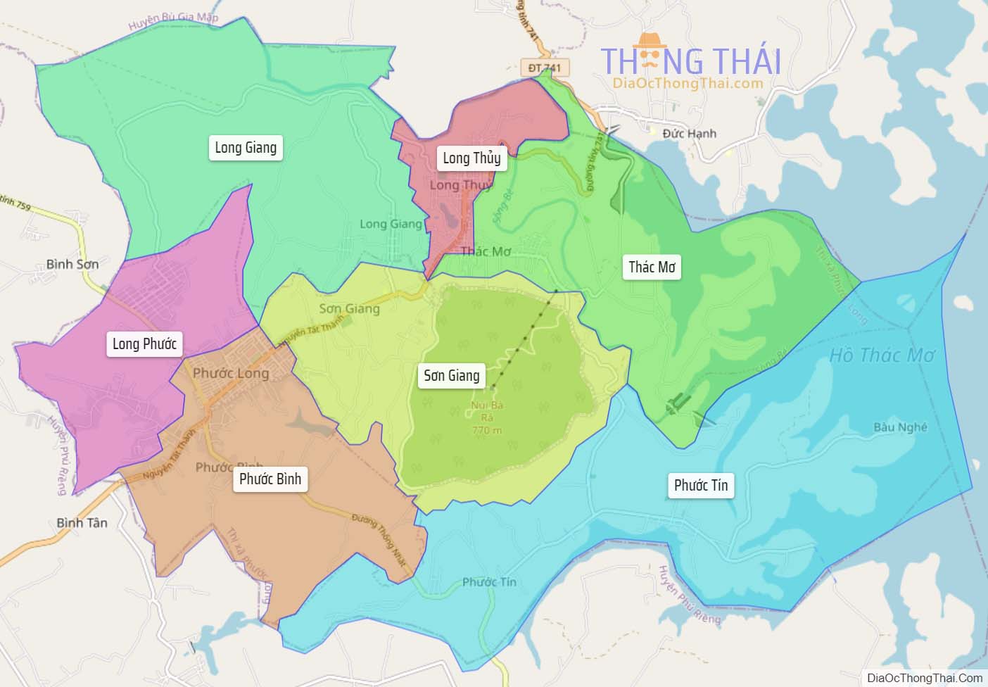 Bản đồ thị xã Phước Long.