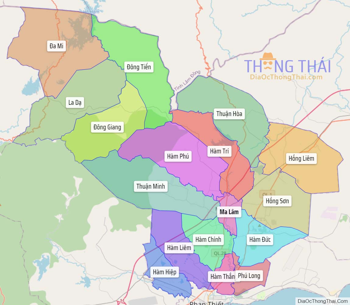 Bản đồ huyện Hàm Thuận Bắc.