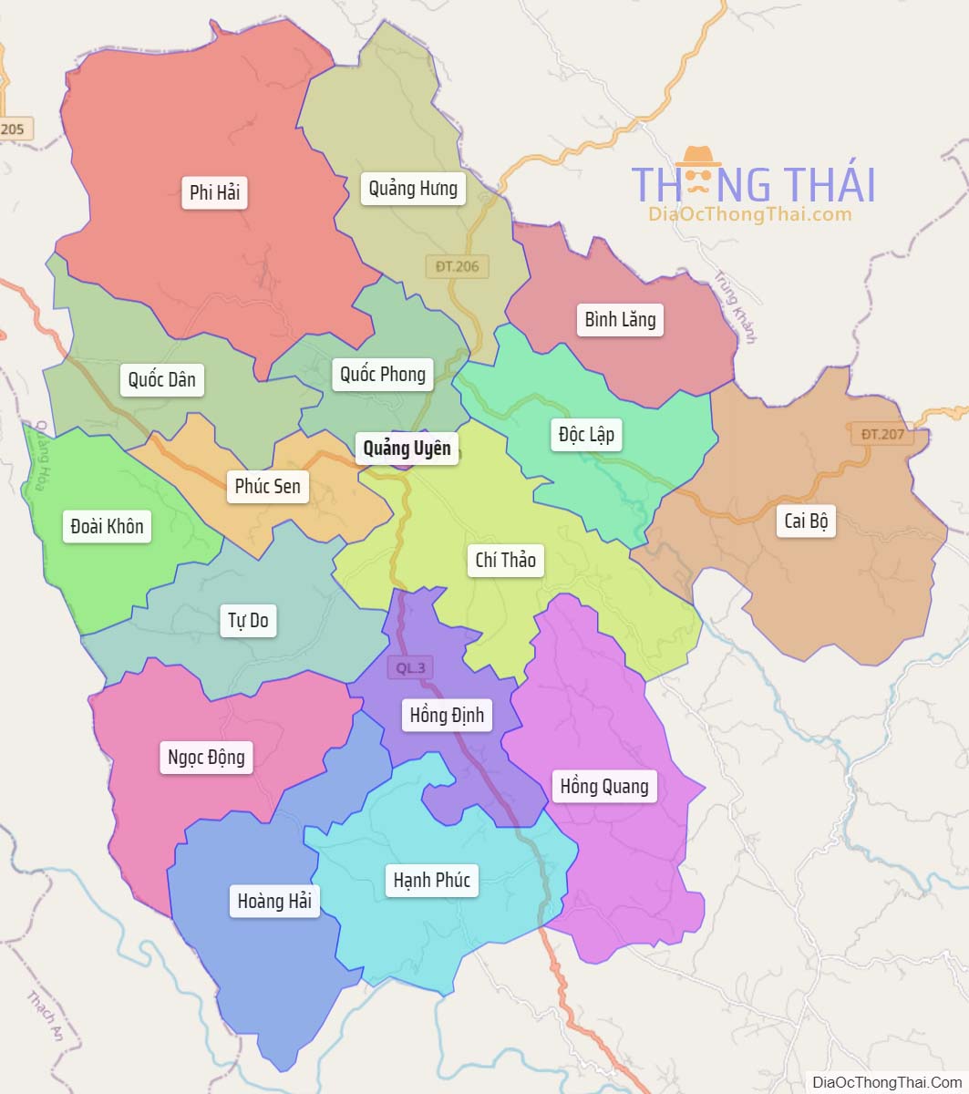 Bản đồ huyện Quảng Uyên.