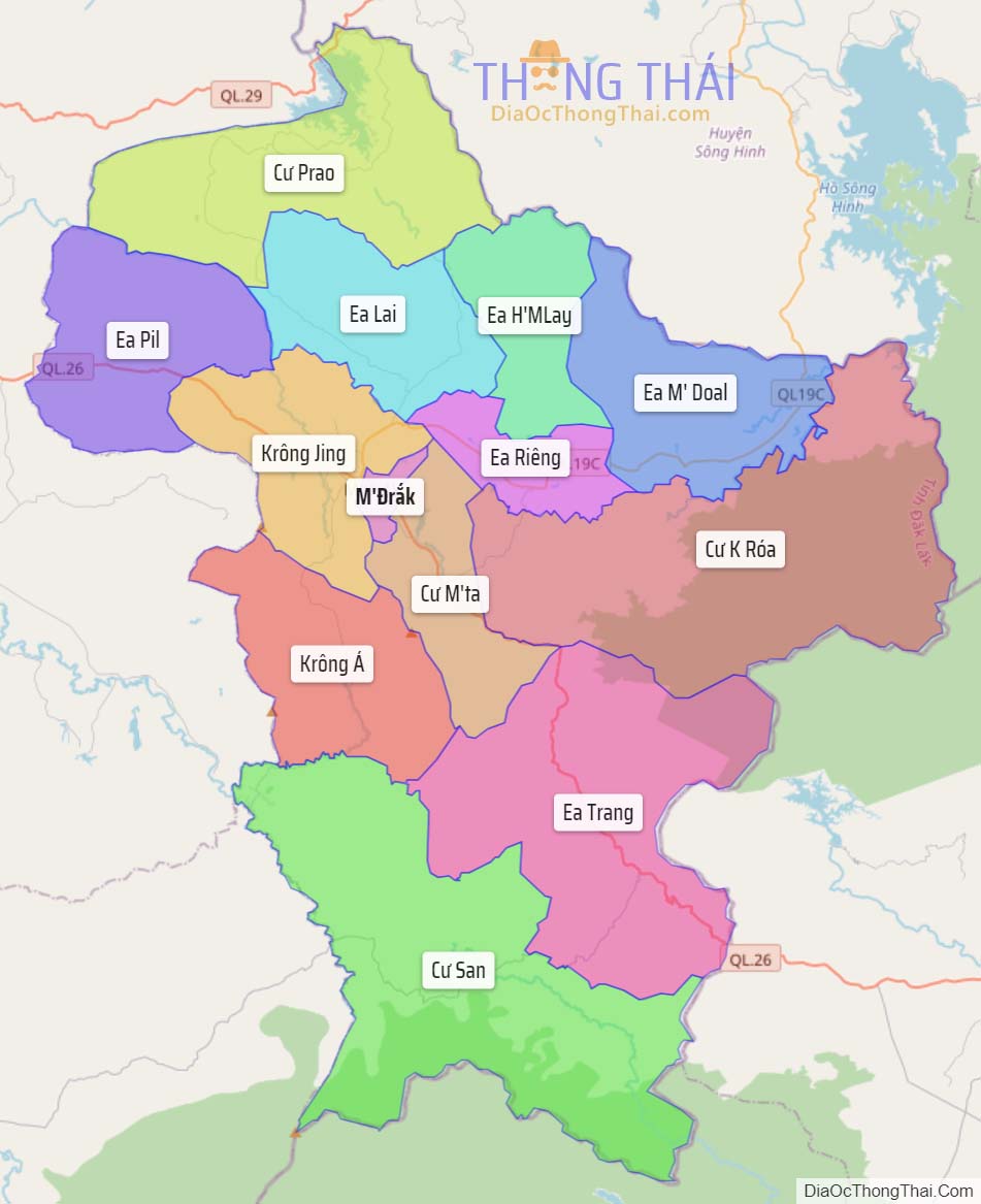 Bản đồ huyện M’Đrắk.