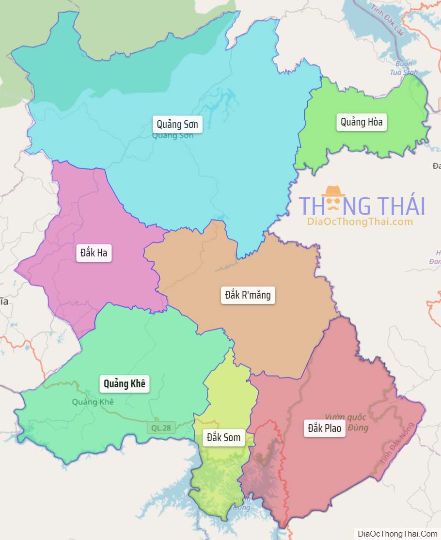 Bản đồ huyện Đăk Glong.