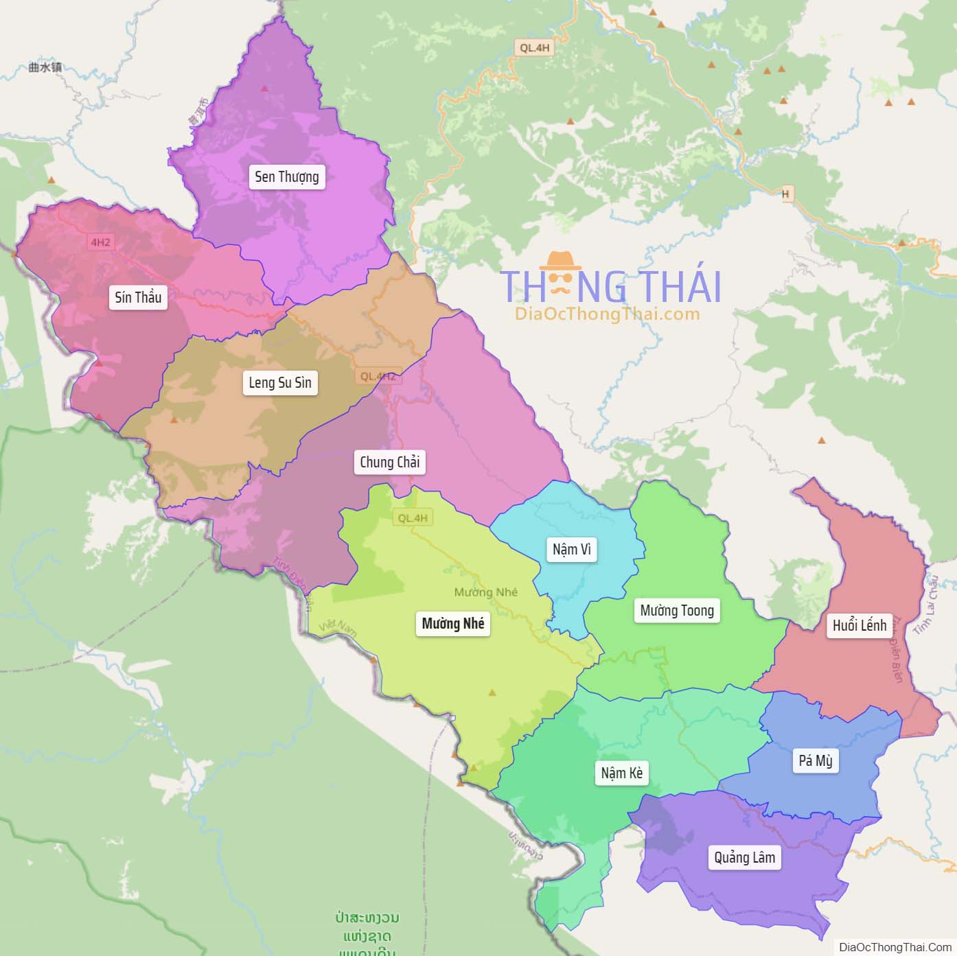Bản đồ huyện Mường Nhé.