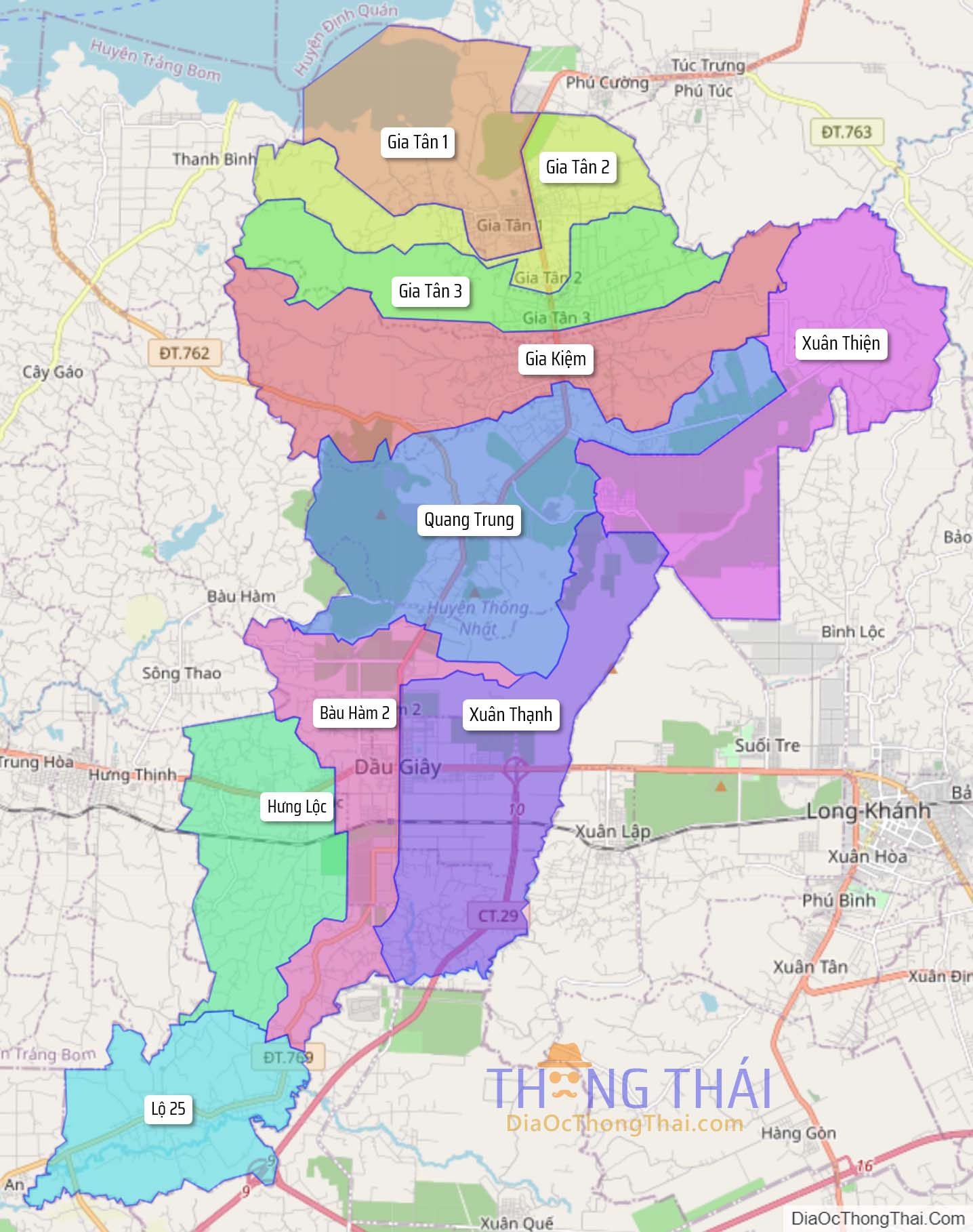 Bản đồ huyện Thống Nhất.